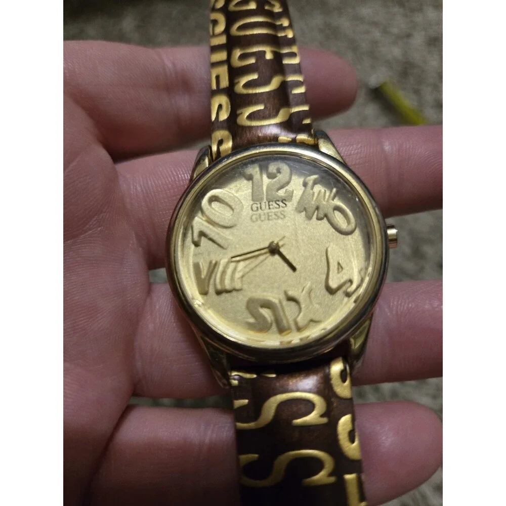 Guess Watch Vintange 1993 Tan Gold 3D Numbers Made In Japan Needs Battery